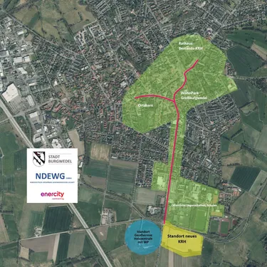 Luftbild mögliche Versorgungsgebiet in Burgwedel inkl. Logos der Projektpartner
