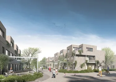 Grüner Garten, Zugang zu den Hauseingängen, Energiekonzept für das Neubaugebiet
